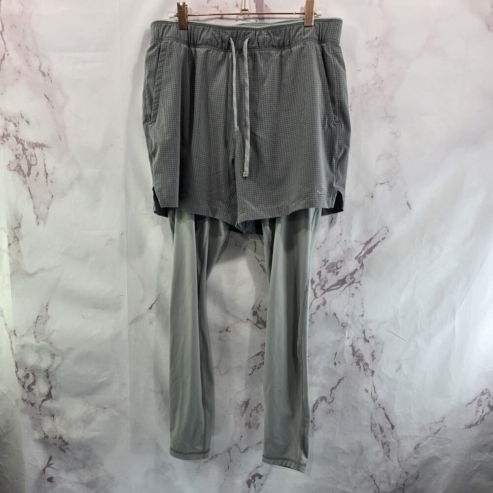 Simms Leggings Mens Medium Gray Shorts Layered Grid Latitude Bicomp Shorts